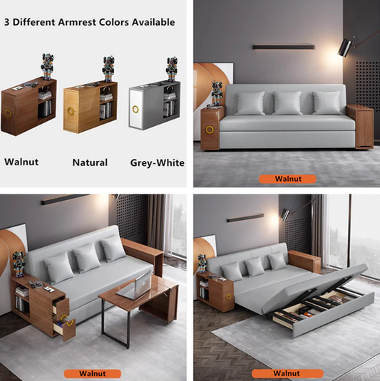 3-in-1 Convertible Sofa Bed with Hidden Desk Armrest and Underneath Storage
